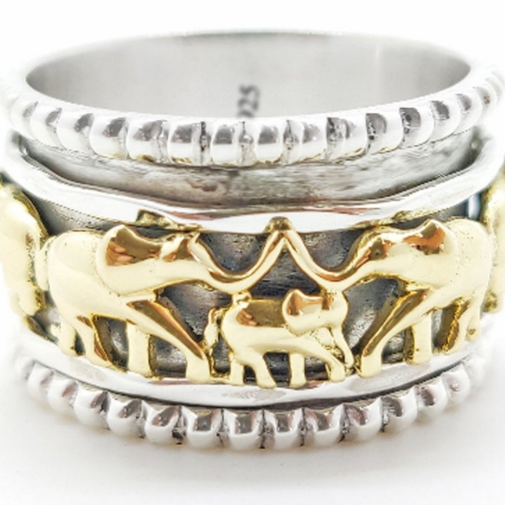 Sterling Silver and Brass Elephant Ring